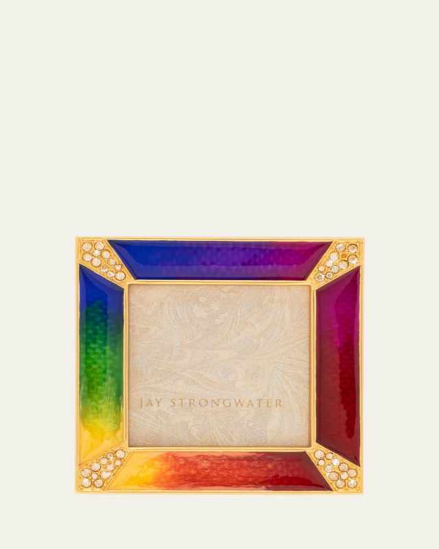 Rainbow Pave Corner Square Frame, 2"Sq.